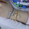 New Iced Out Bling Opened Butterfly Charm Bracelet Silver Color Zircon Insects Bangle For Men Women Hip Hop Luxury Jewelry