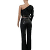 Wmstar Two Piece Set Women Single Long Sleeve Outfit Sexy Bodycon PU Patchwork Top Pants Set Matching Wholesale Dropshpping 2024