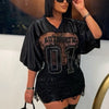 Weird Puss Jacquard Letter Print T-Shirts Women V-Neck See Through Backless Loose Short Sleeve Y2K Sexy Trend Streetwear Tops