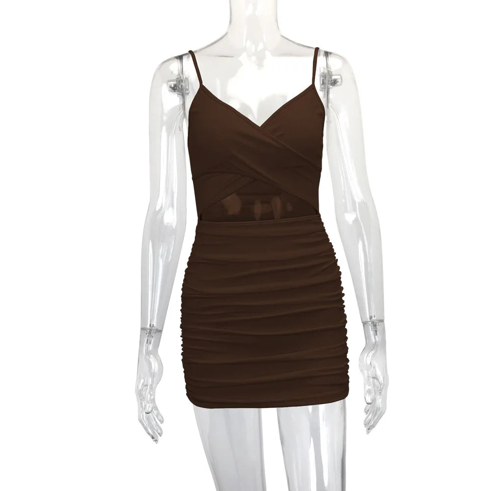 Women Sexy Cutout Bodycon Dress Euro Style Cross Back Straps Hollow Out Nightclub Party Evening Outfit Slim Fit Stretchy Dress