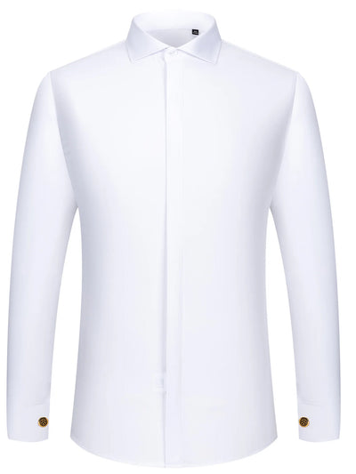 Men's French cufflink shirt with long sleeves slim fit concealed buttons solid color high end wedding dress formal men's