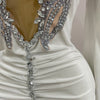 Luxury Sparkly Crystals Sexy Mesh White Velvet Short Dress 2025 Women Elegant Evening Prom Birthday Party Dresses Stage Costume
