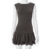 Women's Solid Pleated Short Dress Sleeveless O-neck Fashion Elegant Simple Mini Bodycon Dresses Slim Street Casual Party Holiday