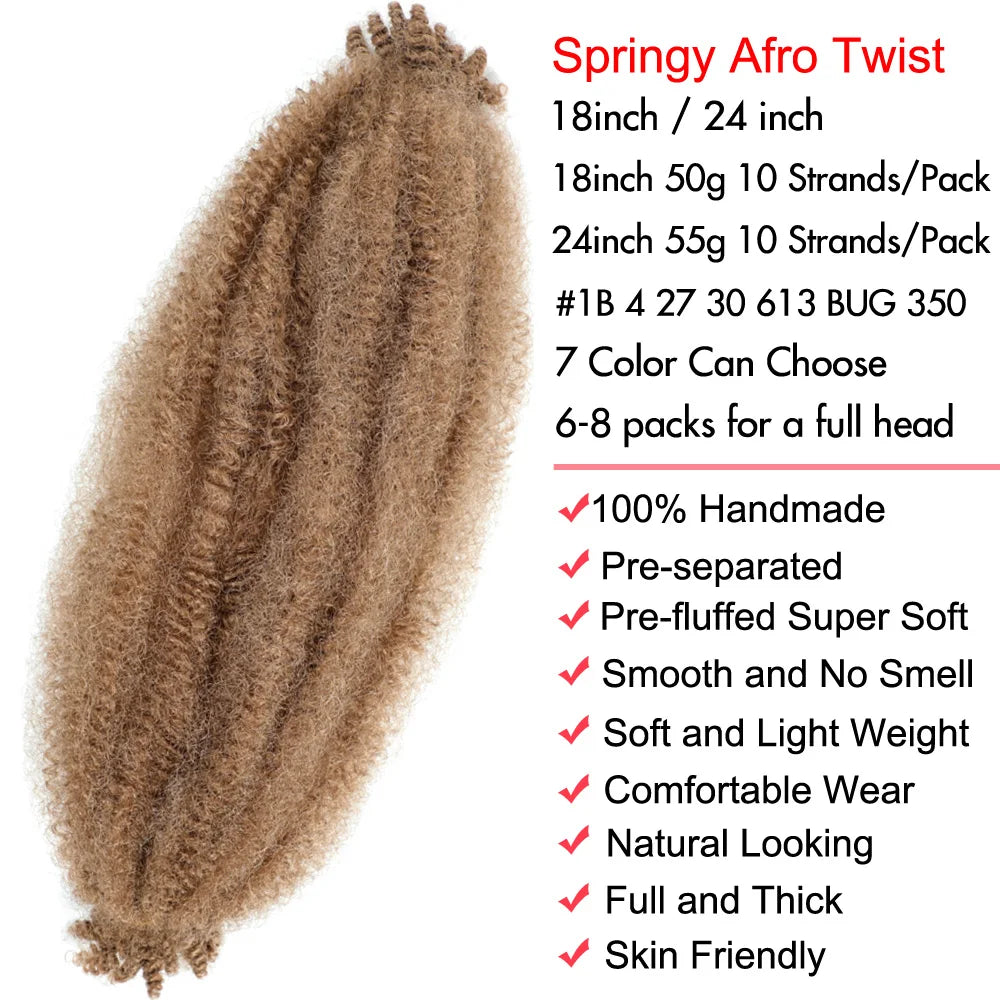 24 inch Kinky Afro Springy Braiding Crochet Hair 18” Marley Kinky Crochet Braids Hair Soft Afro Kinky Twist Crochet Braid Hair