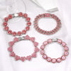 Iced Out Pink Cuban Bracelet for Women Hip Hop Gold Silver Color Crystal Heart Circle Square Bracelet 4Pcs Set Jewelry Gift