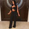 2022 Summer Women 2 Piece Set Floral Bra Tops and High Side Split Lace Up Wide Leg Pants Set Sweatsuit Tracksuit Outfits