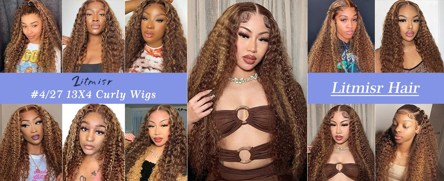 30 34 Inch Highlight Ombre Lace Front Wig Curly Human Hair Wigs Honey Blonde Colored HD Deep Wave Frontal Wigs For Black Women