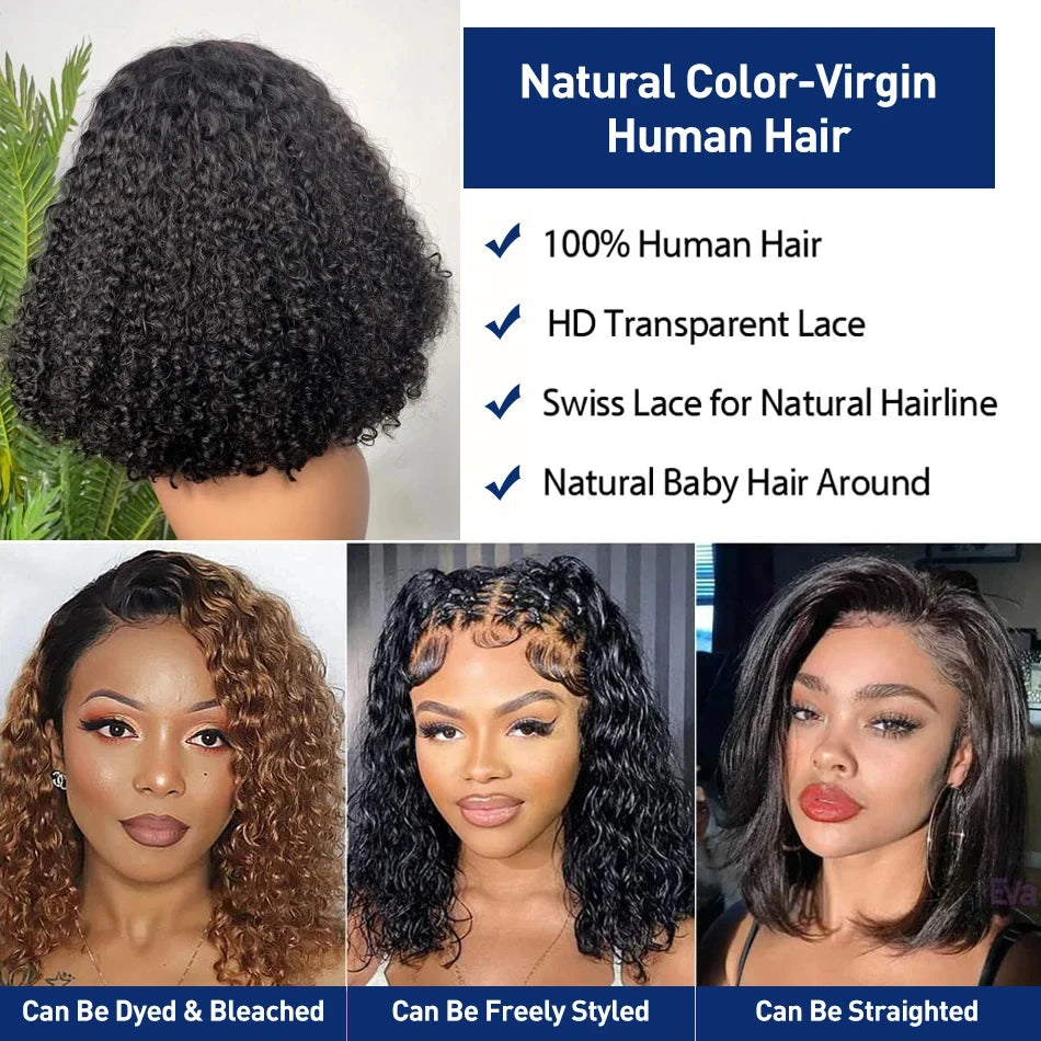 13x4 Bob Wigs Jerry Curly Short Pixie Cut Water Wave Wigs Human Hair Natural Black Brazilian Deep Curly Wigs For Black Woman