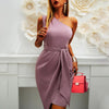 Summer Women's Fashion Dress Commuting Style 2025 New Pure Color Sleeveless Off-shoulder Asymmetrical Belt Evening
