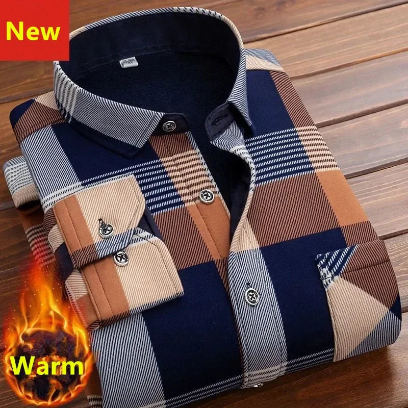 High Quality Men's Clothing 2024 Men Long Sleeve Thick Warm Shirt Tops Fashion Men Print Handsome Versatile Shirts Formal Shirts