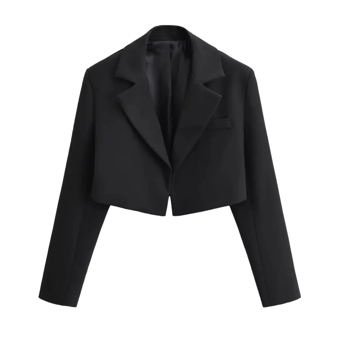 Autumn Notched Collar Open Stitching Blazer Vintage Women Full Sleeve High Waist Short Suit Cool Girl Coat Outwear