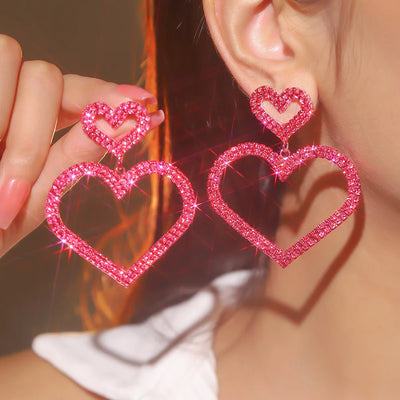 FYUAN Pink Black Heart Rhinestone Drop Earrings for Women Geometric Crystal Dangle Earrings Party Jewelry