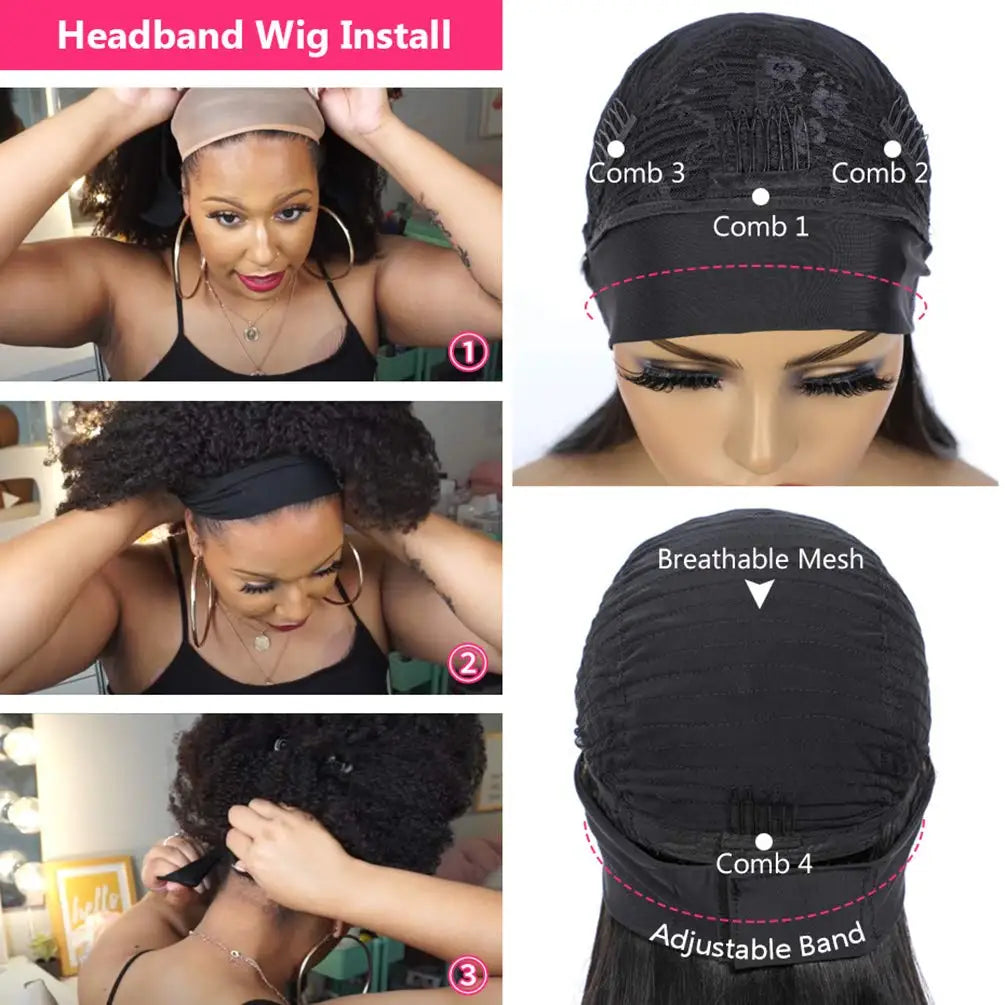 Headband Wigs Human Hair 28 30 32 Inch Water Wave Wigs 100% Real Hair Curly wig None Lace Front Wigs Full Machine Made Wigs