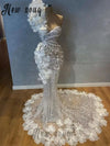 Gorgeous Ruffles Ivory Evening Dress Dubai One Shoulder Chapel Train Wedding Party Dresses Arabic Mermaid Prom Gowns Customized