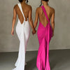 Hugcitar One Shoulder Backless Adjustable Scarf Loop Ruched Sexy Maxi Dress Women Elegant Y2K Streetwear Festival Outfit
