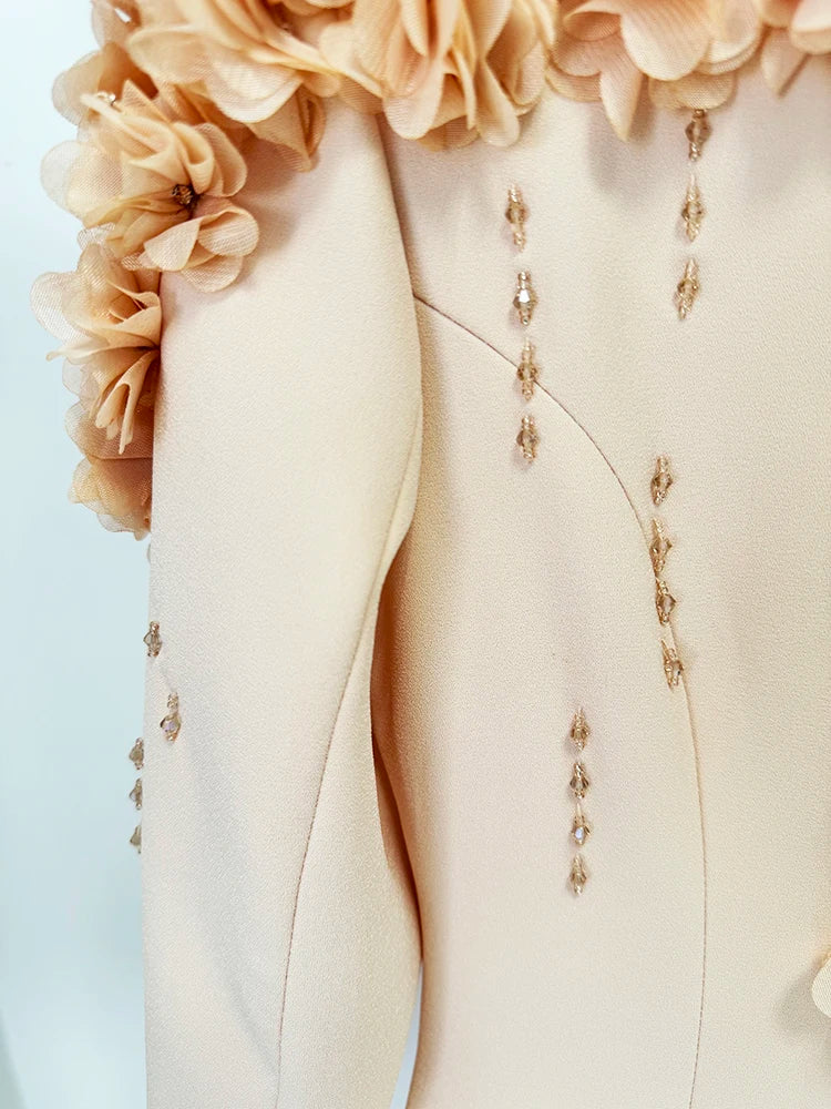 HIGH STREET Newest Fashion 2025 Designer Maxi Dresses Women's Long Sleeve Stunning Flowers Appliques Beaded Long Dress