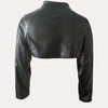 Chic Women's Faux Leather Jacket - Sexy Zip-Up Crop Top with Stand Collar, Long Sleeve, Solid Color -  PU Leather Jacket