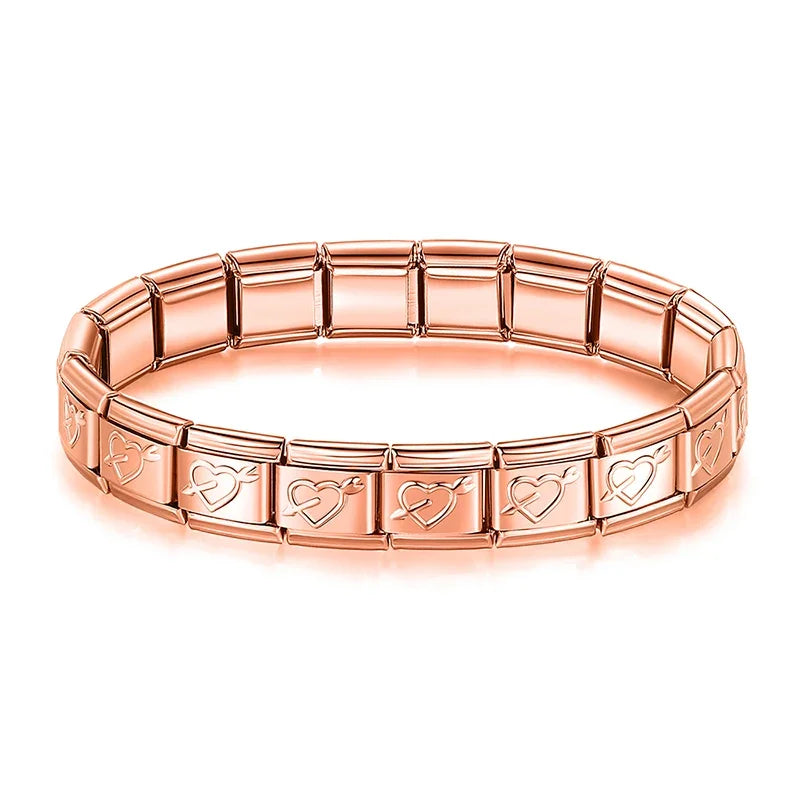 Hapiship 2024 Women's Jewelry 9mm Width Itanlian Elastic Star Heart Butterfly Charm Bracelet Fashion Stainless Steel Bangle ST-