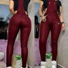 Elegant Women's Shoulder Strap Jumpsuit Square Neck Sleeveless Pu Leather Buckle Zipper Suspender Sexy Tight Fitting Jumpsuit