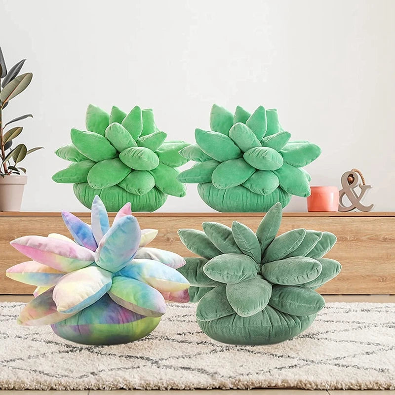 Inyahome 3D Succulent Throw Pillow Cactus Plush Flower Plant Shaped Cushion for Living Room Decor Novelty Decoration Plant Decor