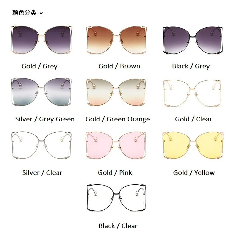 Fashion Model Ocean Yellow Square Sunglasses Women Luxury Brand Oversized Shades Pearl Chic Sun Glasses For Female Men Oculos
