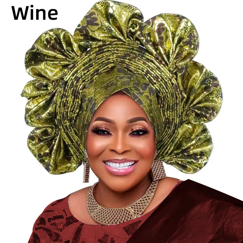 Already Made Turban Cap for Women Nigerian Wedding Headpiece African Auto Gele Headtie Aso Oke Headgear Bonnet Head Wrap Hijab
