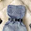 Women Denim one pieces Summer Playsuit Fashion Hot Drill High Waist Slim Sleeveless Strapless Sashes Outfits