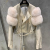 GO BALLISTIC YA Ladies' Genuine Leather Jacket with Fur Sleeve Women's Natural Lambskin Outfit