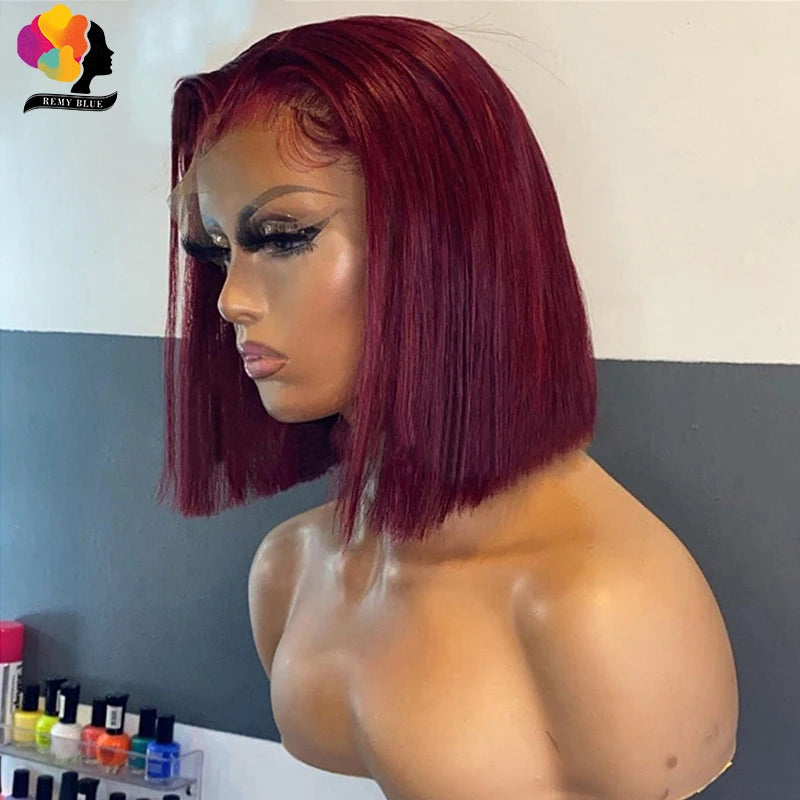 Burgundy Bob Wig Lace Front Human Hair Wigs Pre-Plucked 99J Red Blonde Colored Straight Human Hair Wigs 13x1 Lace Front Wig
