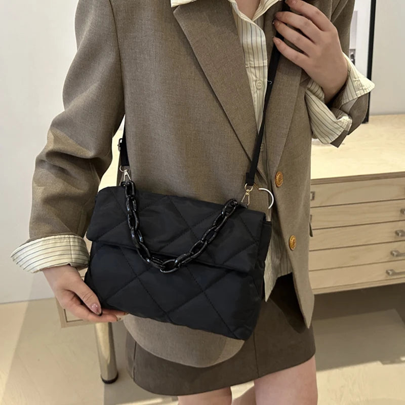 Acrylic Chain Crossbody Square Bags Casual Flap Women Commute Bags Quilted All-match Winter Large Capacity for Girls Shopping
