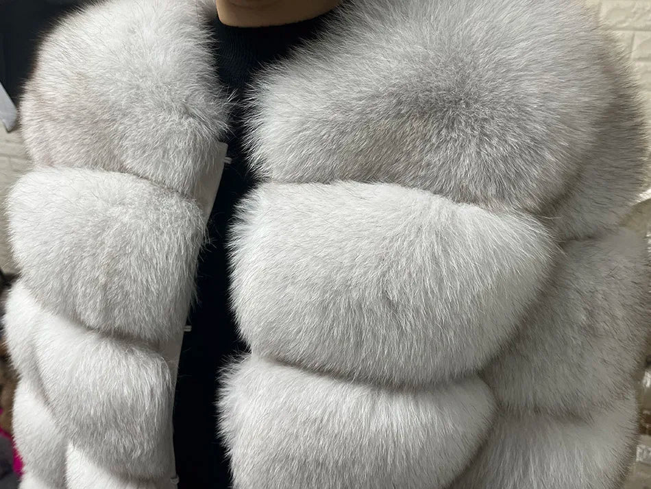 2025 MAOMAOKONG Natural Real Fox Fur Coat Women Winter Long Sleeve Luxury Raccoon Fur Jackets Thick Top Female Furry Coat Vest