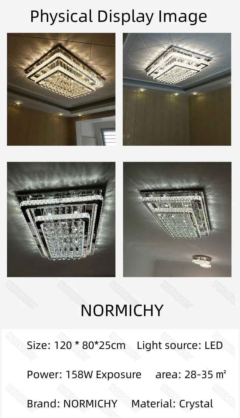 Modern Luxury Crystal LED Chandelier For Living Room Bedroom Dining Room Kitchen Ceiling Lamp Silver Chrome Remote Control Light