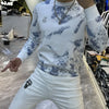 Trend Versatile Sping Autumn New Men O-Neck Graffiti Printing Contrast Color Fashion Luxury Casual Long Sleeve Sweatshirts Tops