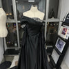 Bella Black Satin Beaded Robes De Soirée One Shoulder A-line Prom Dresses Customized Long Sleeves Floor-length Wedding Dress