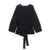 TRAFSHE Spring Women Shoulder Pad Belt Knit Blazer Women Retro V-neck Long Sleeve Versatile Female Coat Women Clothes 9598/128