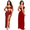 Women Two Piece Set Solid Color Breast Wrap Top and Irregular Slit Long Skirt Suit Lady Streetwear Mini Skirt Club Party Outfits