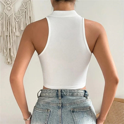 Sleeveless Knitted Crop Top White Sexy Basic Chinese Style Women Corset 2024 Summer Casual Y2k Vintage Cheongsam Buckle Tank Top