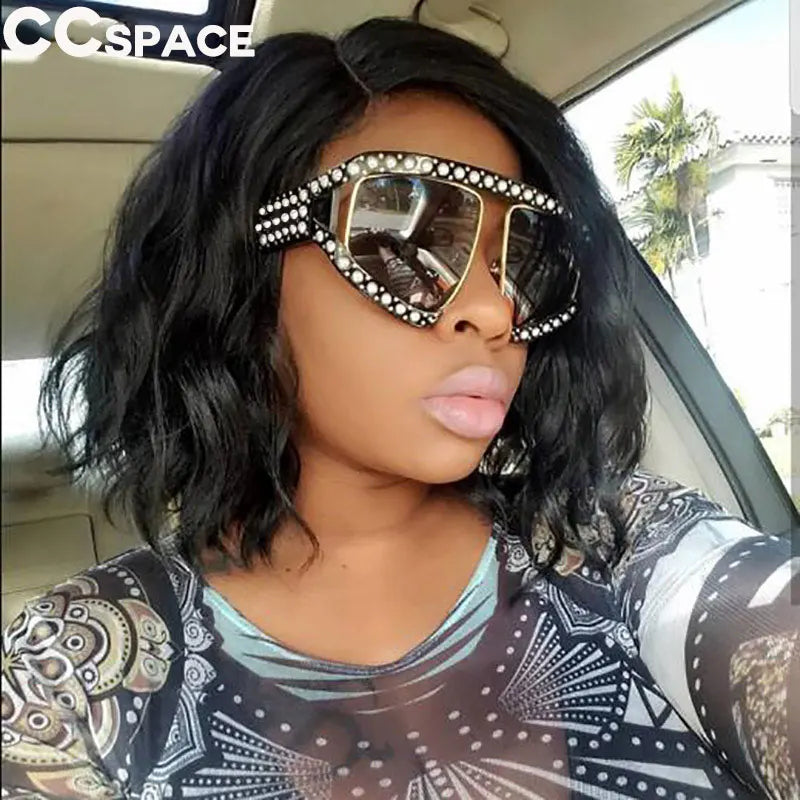 45448 Goggles Sunglasses Women Luxury Shades Pearl Glasses Frame Red Mirror Glasses Oversized UV400 Brand Glasses Female