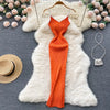Summer V Neck Knit Sexy Strap Dress Women Elatic Waist Bodycon Sundress Female Beach Backless Maxi Long Dress