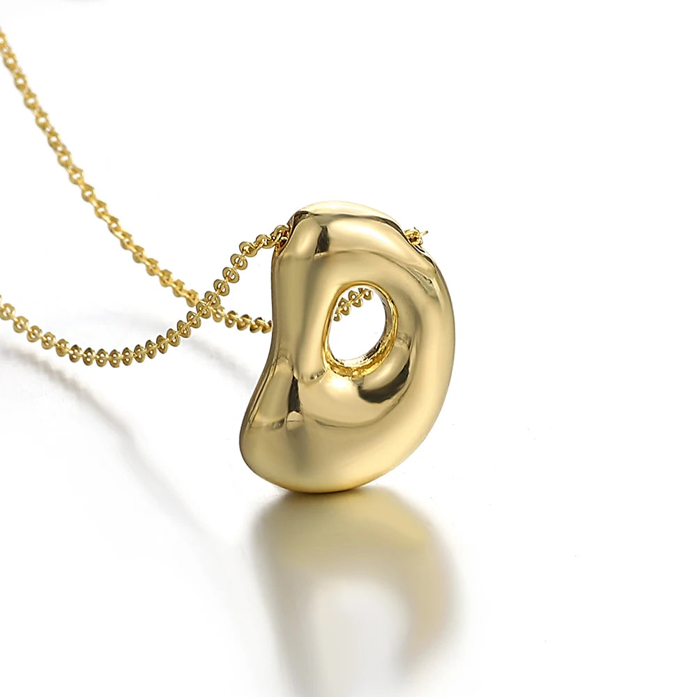 Greatera Gold Color Chunky Balloon Bubble Initial Letter Pendant Choker Necklaces for Women Custom Personalized Jewelry