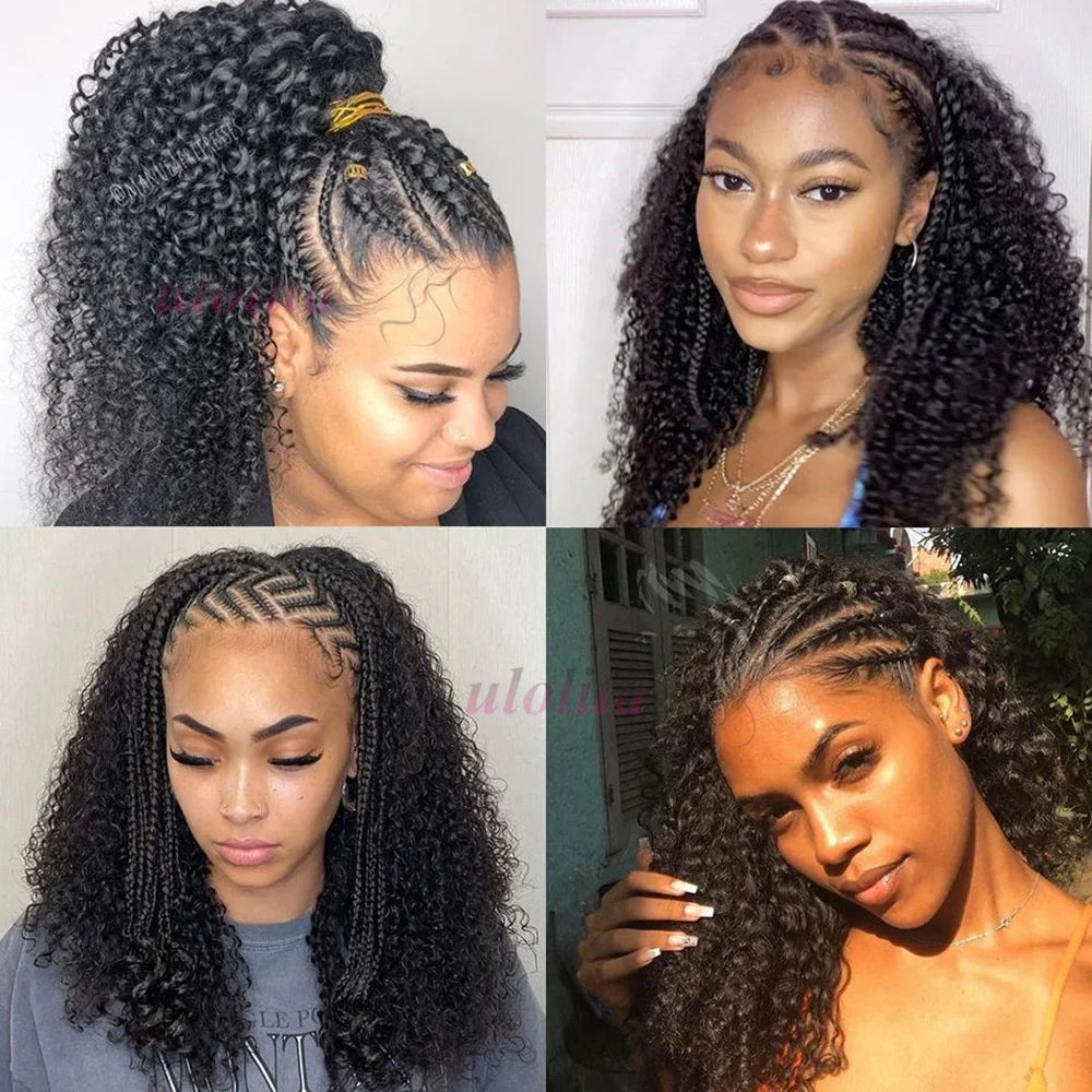 Braided Wigs 100% Human Hair 13X4 Lace Front Wig Braided Wigs With Baby Hair Wigs For Women Kinky Curly Hair Wigs Curly Bob Wig