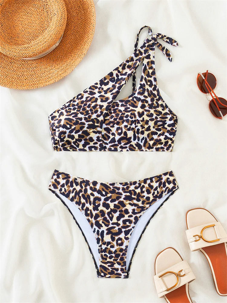 Bikini 2025 New Swimsuit Women Swimwear Solid Black One Shoulder Bikinis Set Bathing Suit Female Two Pieces Beach Wear Biquini