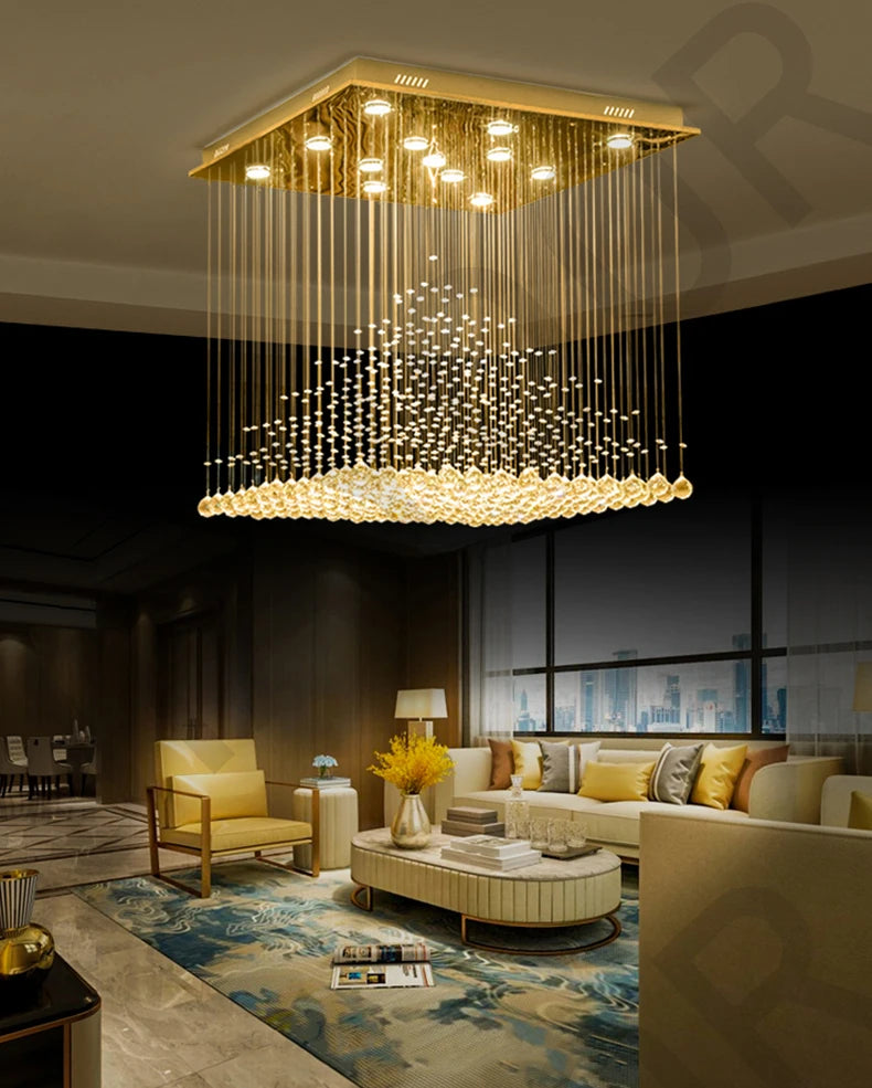 Chandelier K9 Crystal Pendant Ball Square Chandelier Lighting Fixture Raindrop Curtain Glass Chandelier LED Light