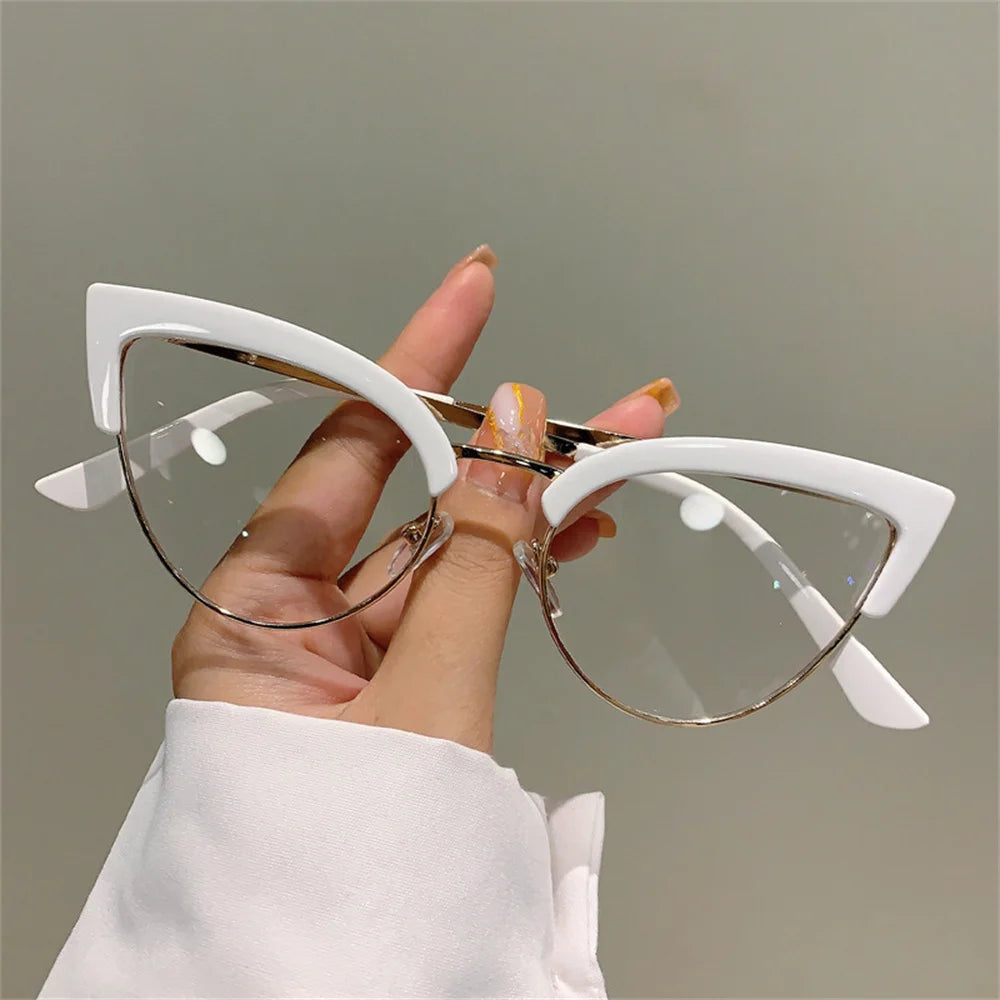 2023 New Vintage Cat Eye Glasses Frame New Stylish Semi Metal Rim Women Eyewear Trendy Brand Design Non-prescription Eyeglasses