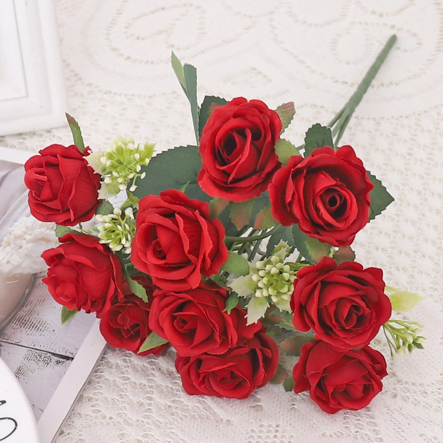 Artificial Flowers Silk Rose Bouquet Leaves Fake Flower For Vase Party Home Table Wedding Valentine's Day Gift Decoration
