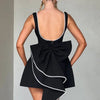 Elegant Pearl Bow Backless Short Dress Women's Sleeveless Party Cute Mini Dresses Black White Pink Chic Birthday Evening Y2K New