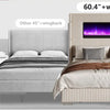 Bed Frame with Fireplace,Wingback Platform Bed Frame with 60.4“ Extra Tall Headboard,Corduroy Upholstered Bed Frame Wooden Slats
