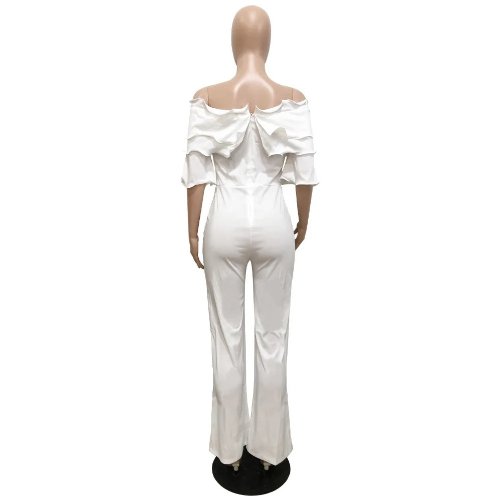 Party Jumpsuit for Women Slash Neck Solid High Waist Irregular Off Shoulder Suit Jumpsuit Bodysuits One Piece Playsuits Overall