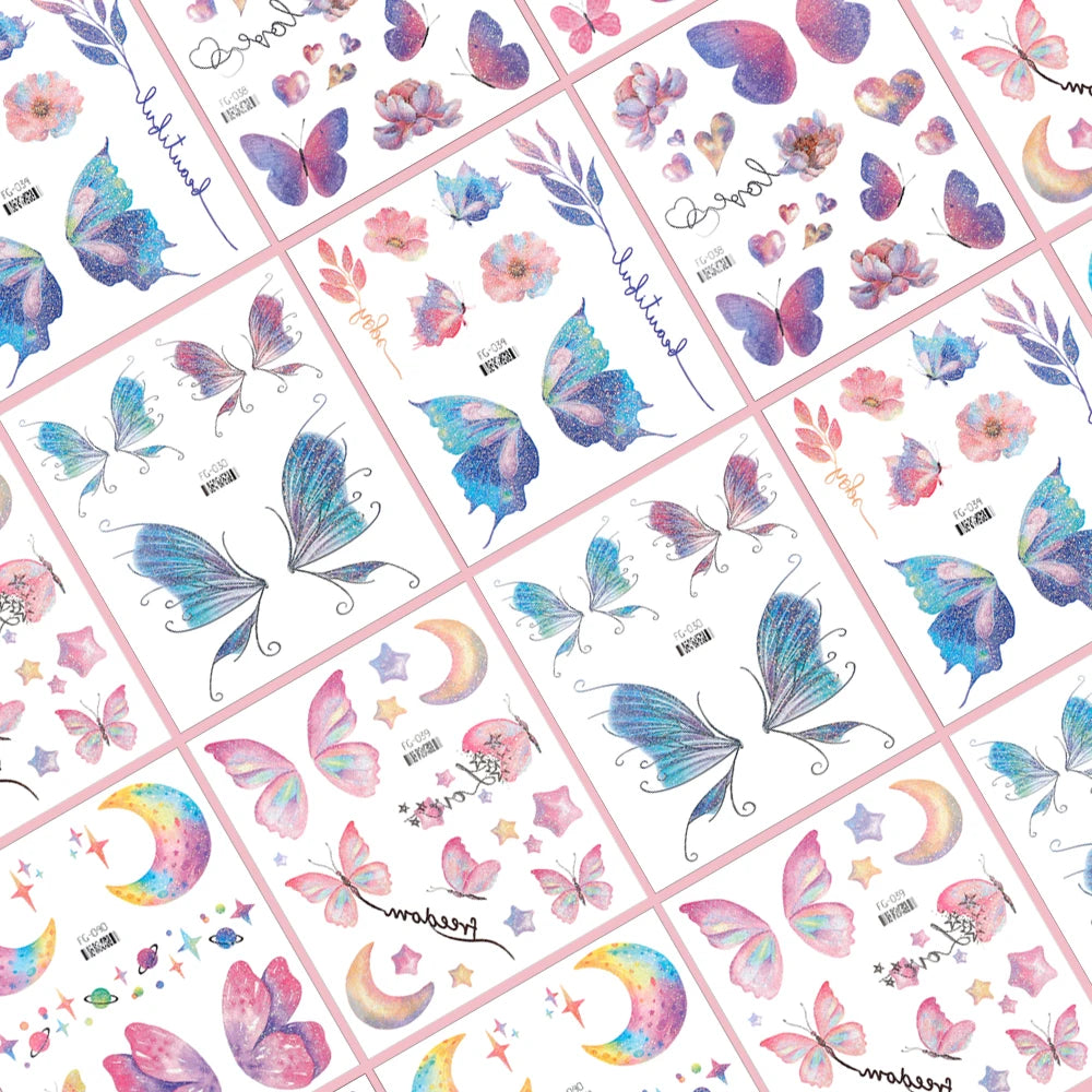 3D Fairy Butterfly Wings Shiny Tattoo Sticker Waterproof Eyes Face Body Art Fake Tattoos For Women Makeup Dance Music Festival