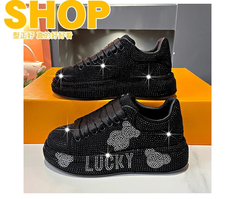 2024 Autumn New Luxury Women's Sports Shoes Cartoon Water Diamond Women's Shoes Luxury Fashion Flat Casual Shoes zapatos mujer